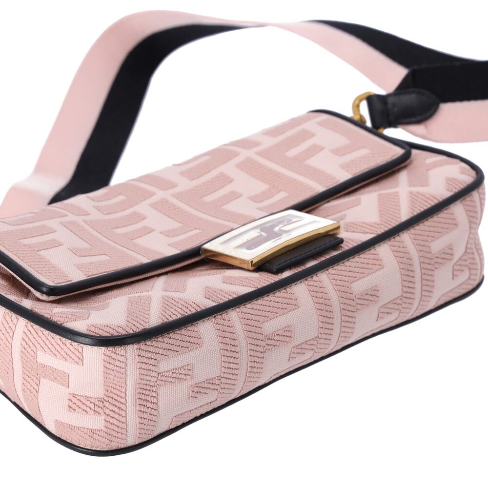 FENDI Mamma Baguette Zucca Pattern Handbag 8BR600 Pink Beige Black Jacquard - Picture 4 of 8